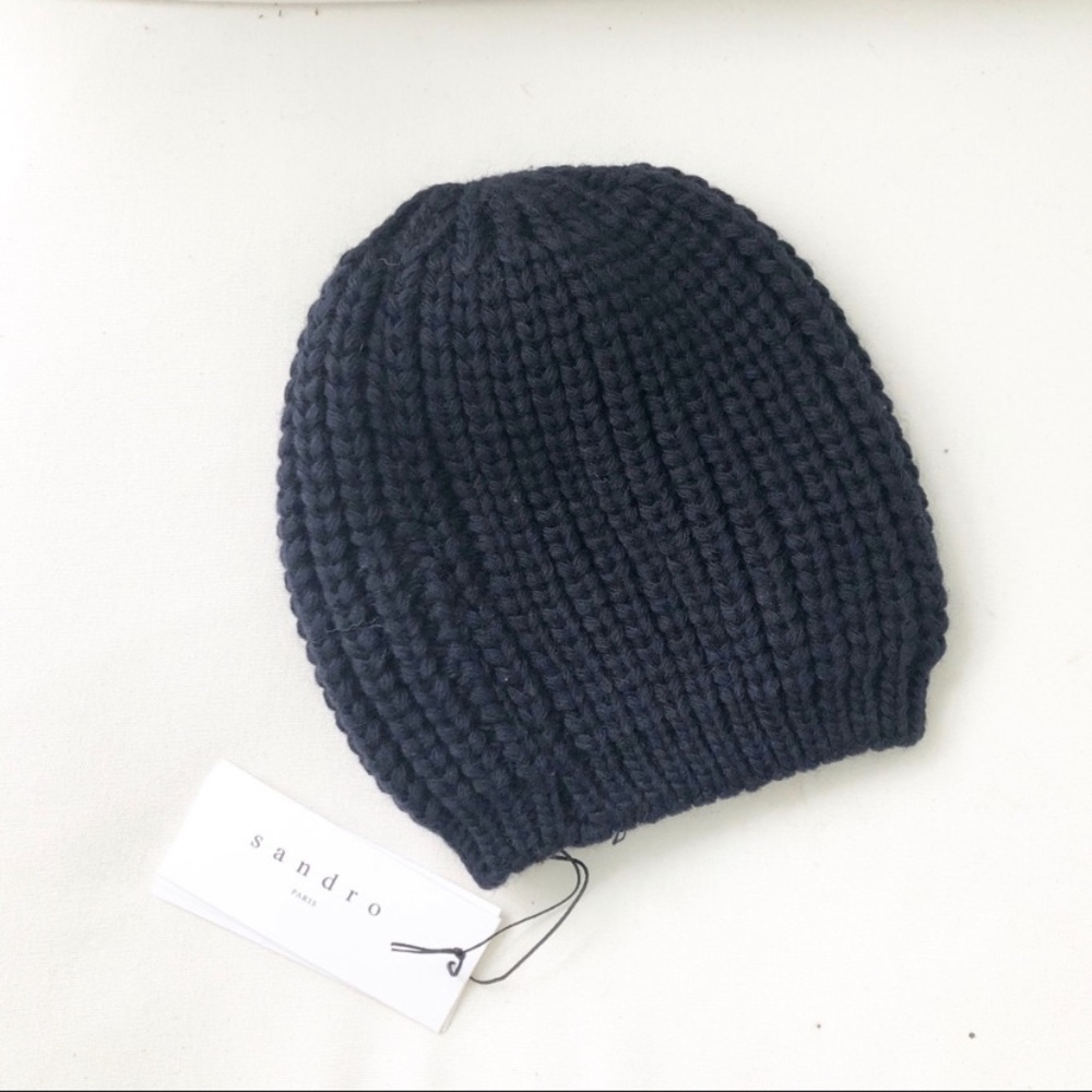 Sandro Billie Knit Beanie; Marine/Navy, made in Italy; 50% acrylic 50% wool
